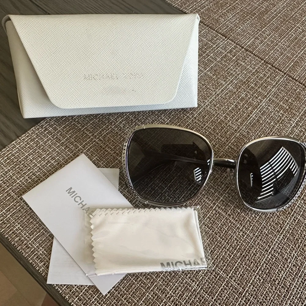 Michael Kors Black and Silver Sunglasses with White Case
